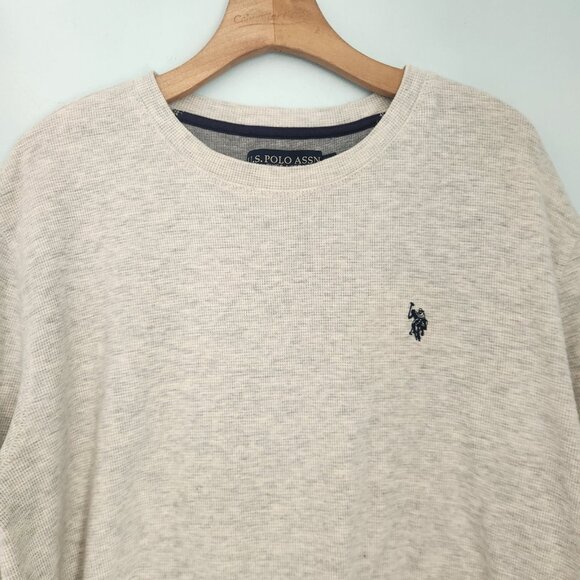 US Polo Assn. Waffle Knit Thermal Shirt Long Sleeve Sleep Shirt Ivory Mens XL - Picture 3 of 10